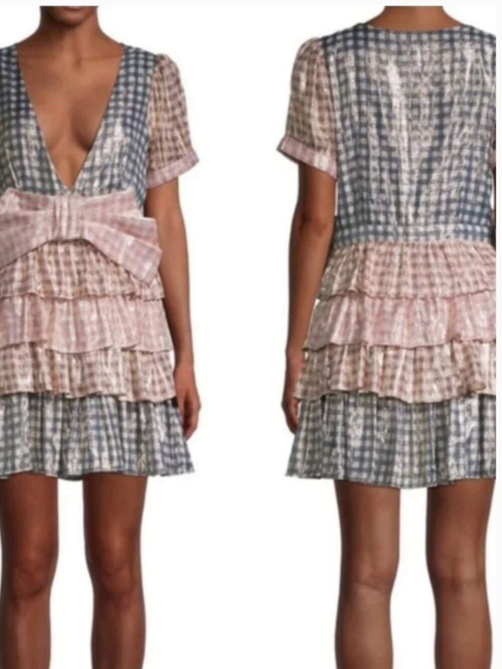 LoveShockFancy Silk Metallic Blend Mini Dress Silver Pink size 4 - Picture 3 of 6